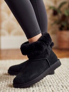 UGG Classic Mini Fluff Genuine Shearling Booties in Black